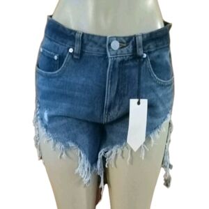 Stylish Frayed Hem Blue Jean Shorts Brand ban-jara
